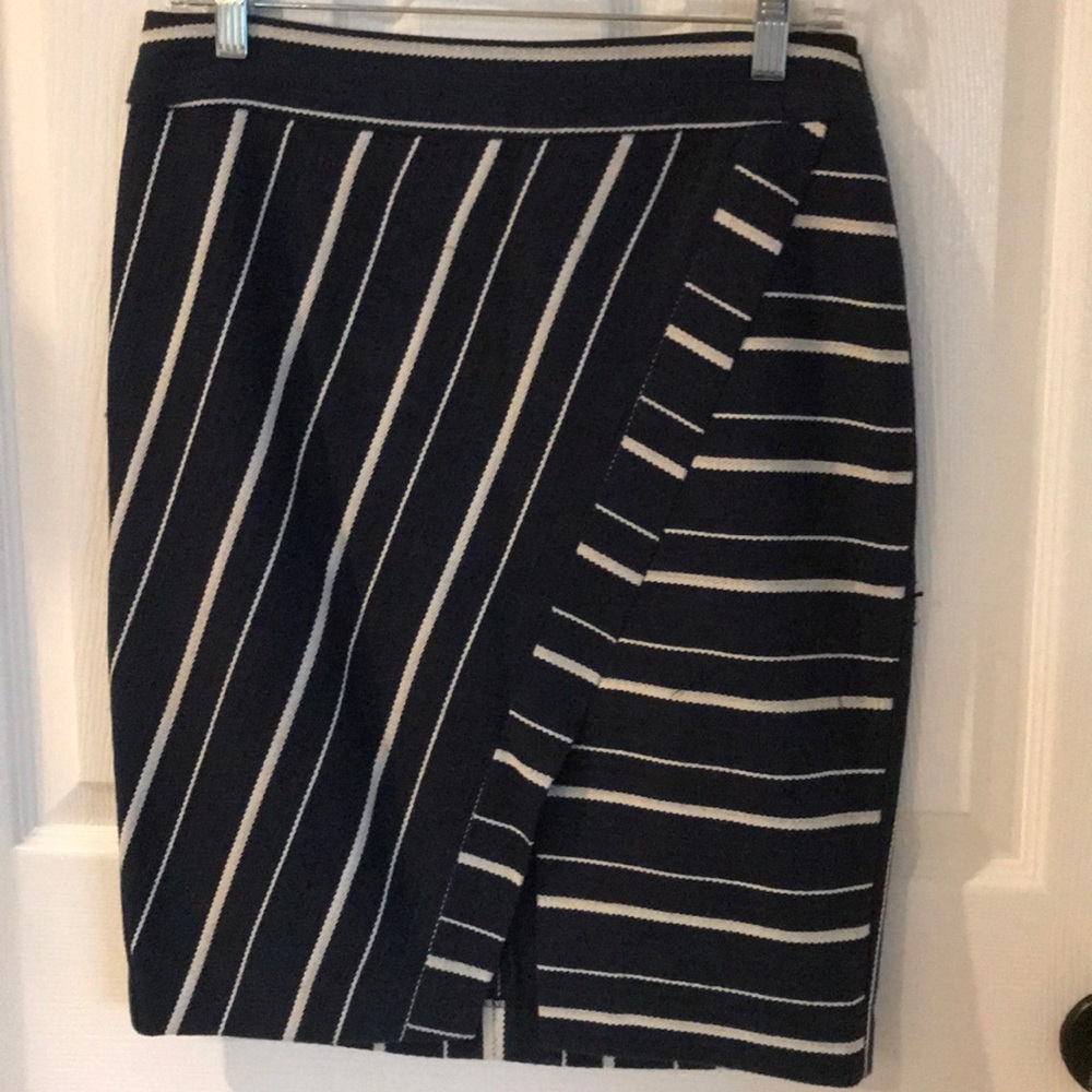 Navy tripe pencil skirt